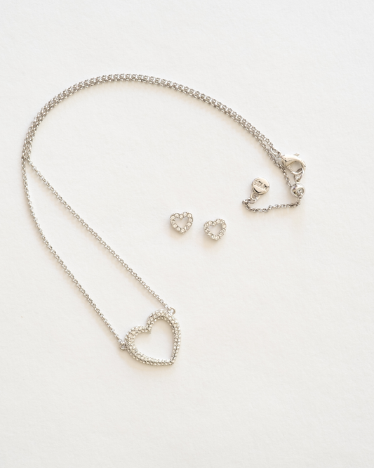 Madeline ‘I Love You’ Necklace & Crystal Stud Earrings in Silver