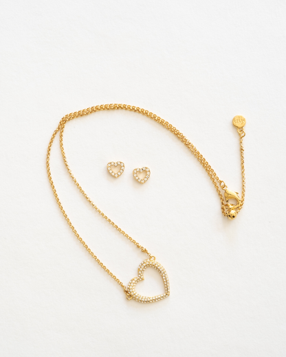 Madeline ‘I Love You’ Necklace & Crystal Stud Earrings in Gold